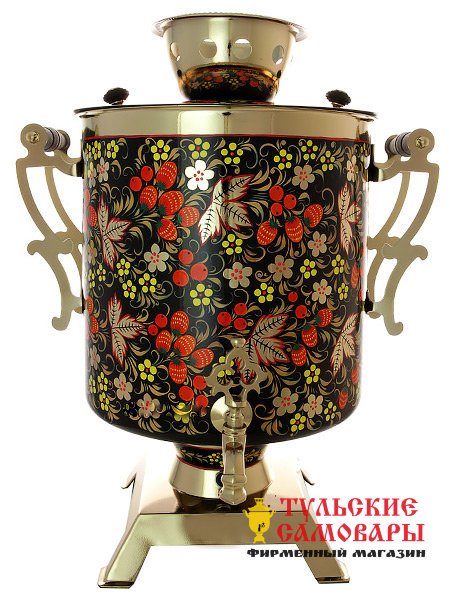 Самовар электрический 25 литров с художественной росписью "Хохлома" с автоматическим отключением при закипании, арт. 124547а фото 1 — Samovars.ru