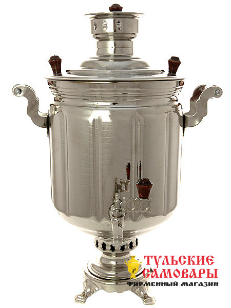 Угольный самовар 9 литров "цилиндр" никелированный граненый фото 1 — Samovars.ru